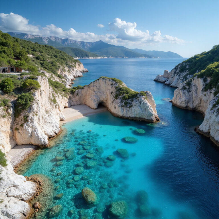 Pupnatska Luka – turkusowa woda i białe skały w słoneczny dzień