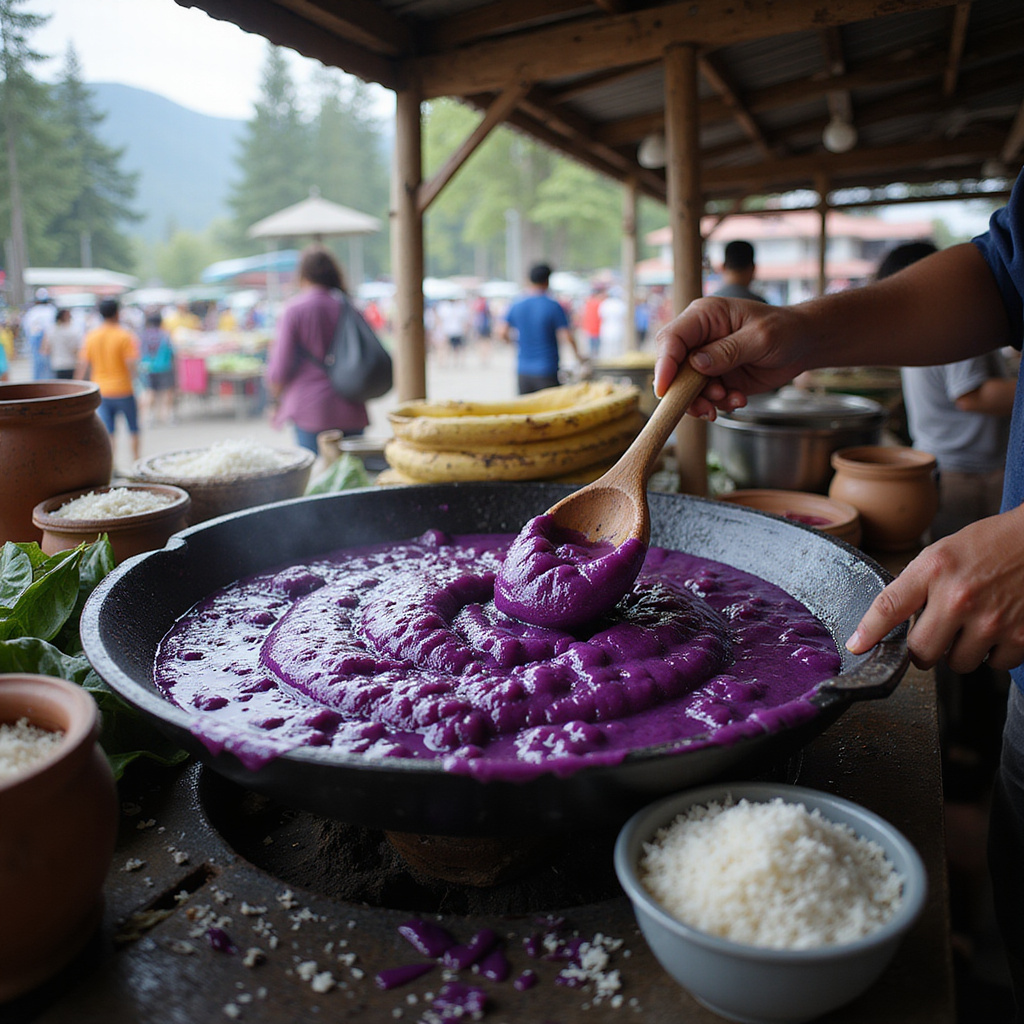 Ube halaya na targu w Baguio z fioletowym kolorem