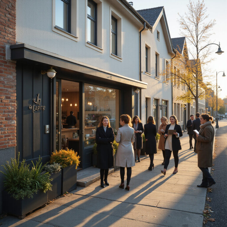 ulica w Reykjaviku z kawiarnią Kaffitár, miejsce spotkań kobiet w biznesie