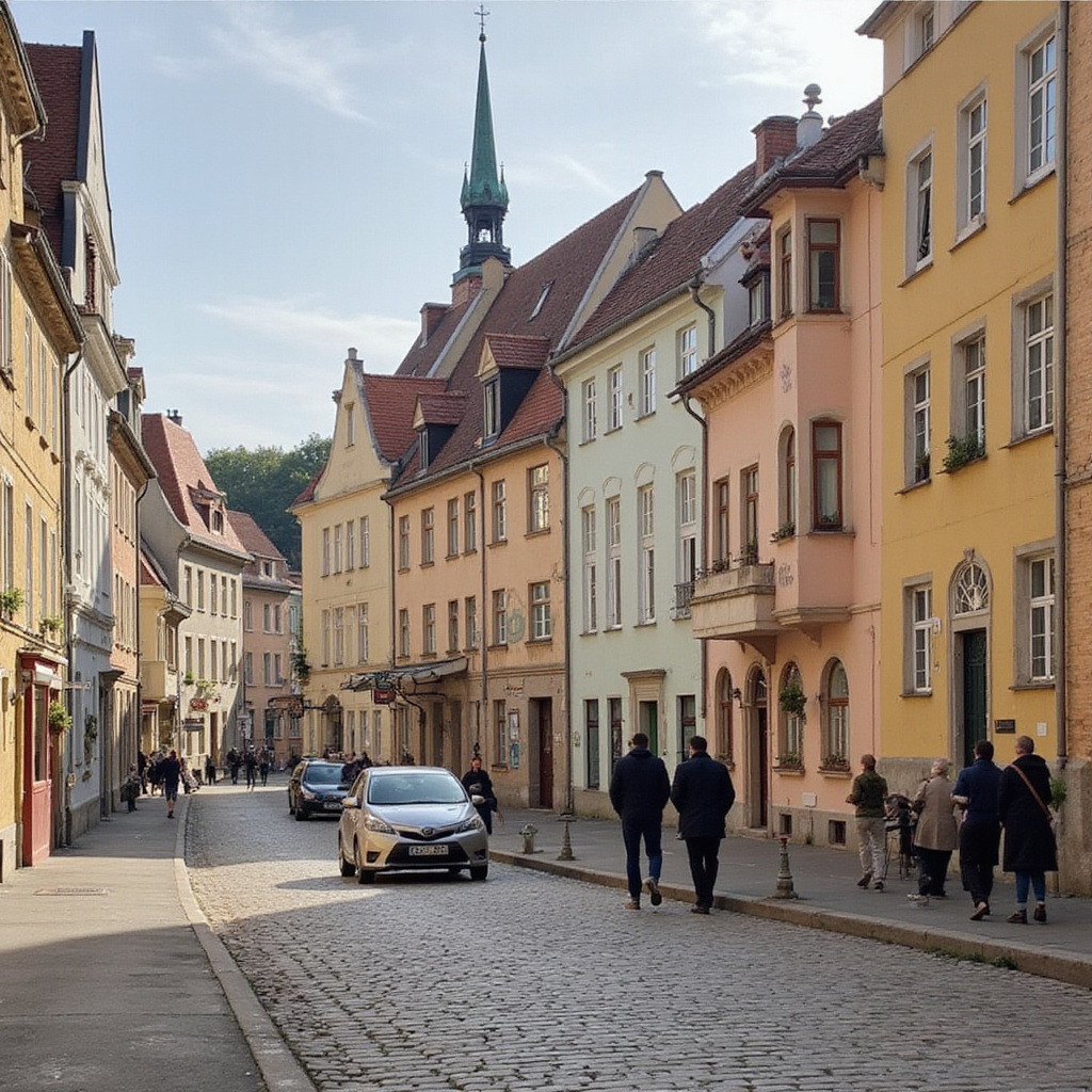 Uliczka w Évorze z kamienicami i wąskimi chodnikami
