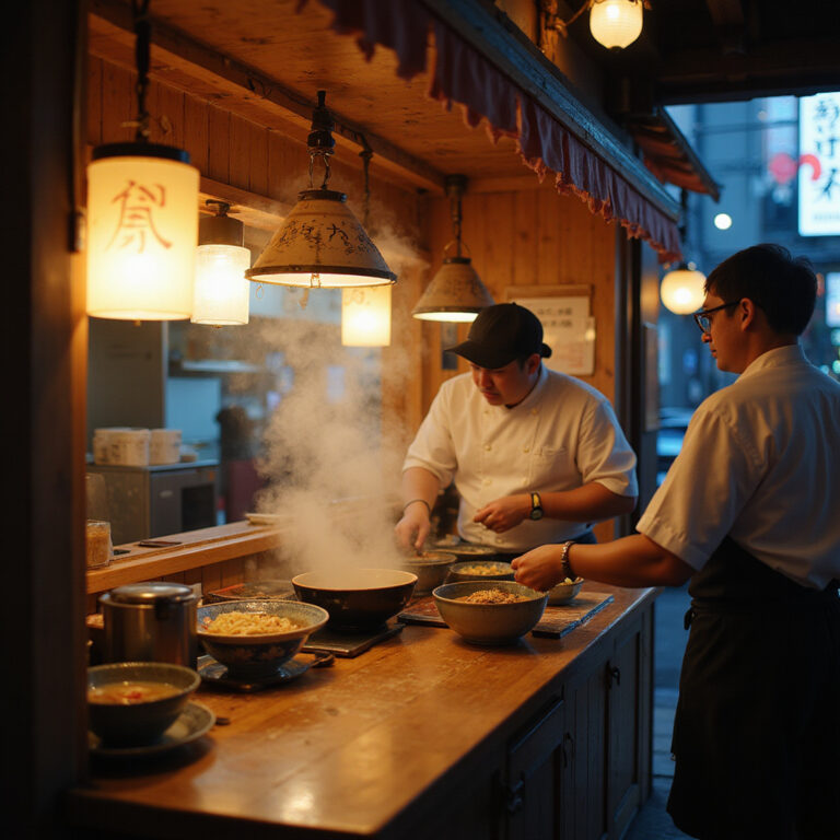 hakata ramen na ulicy w Fukuoka z tradycyjnym yatai