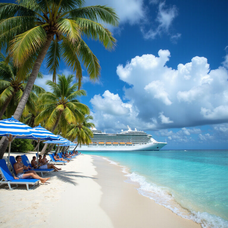 Para relaksująca się na plaży Punta Cany z koktajlami, w tle błękitne morze i palmowe parasole