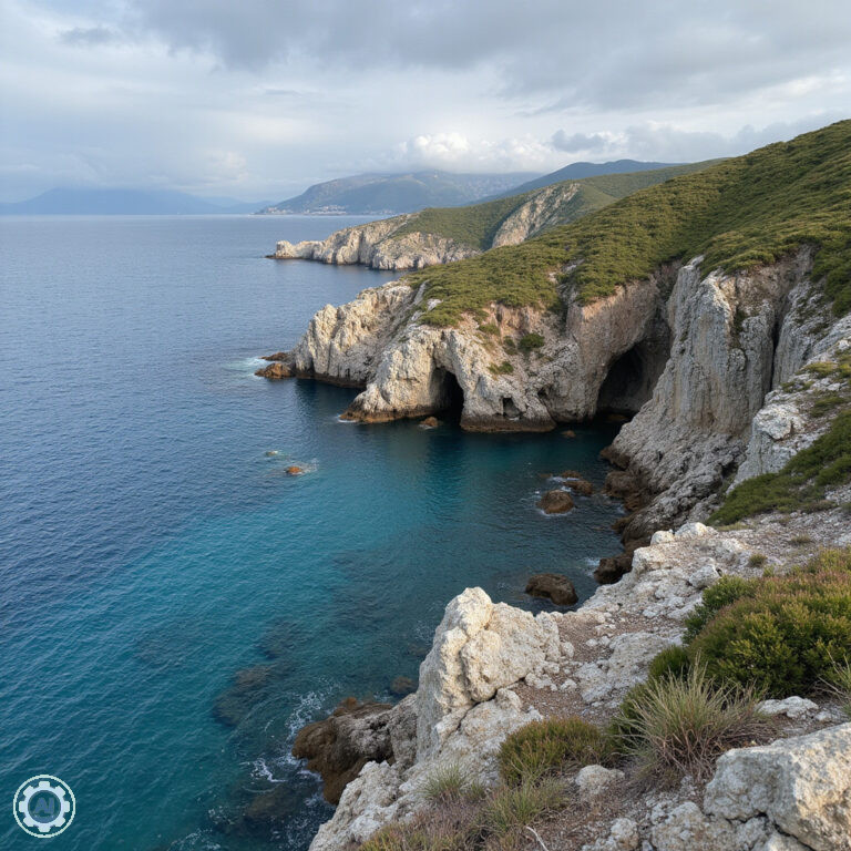Archipelag Korčuli z lotu ptaka, ukazujący skaliste wybrzeże i turkusową wodę