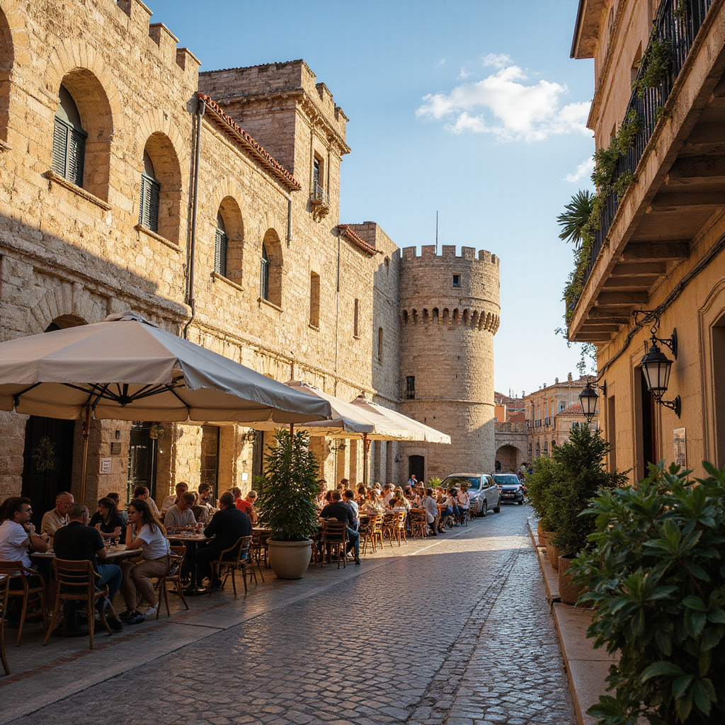 Pałac Dioklecjana w Split widziany z ulicy wśród kawiarni