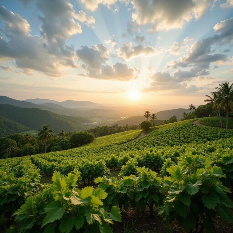 Winnica Hua Hin Hills Vineyard w Tajlandii z widokiem na zielone wzgórza