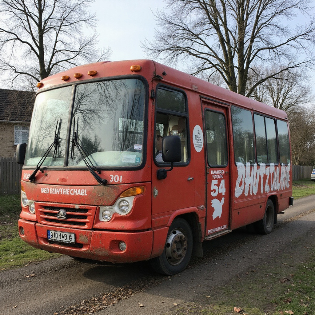 Wnętrze matatu z pasażerami i żywymi kolorami