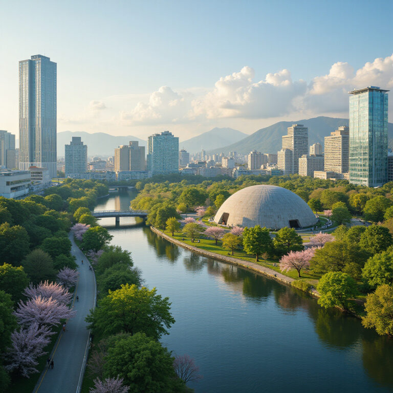 Odbudowa Hiroszimy po 1945 roku - widok na nowoczesne miasto i zieleń