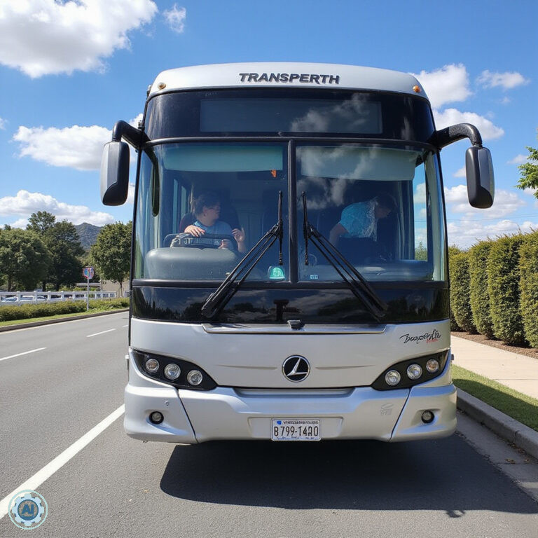 Autobus Transperth na tle panoramy Perth – wygodny transport miejski