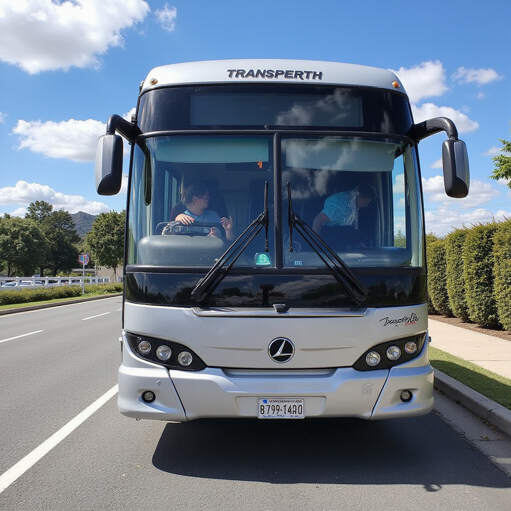 Autobus Transperth na tle panoramy Perth – wygodny transport miejski