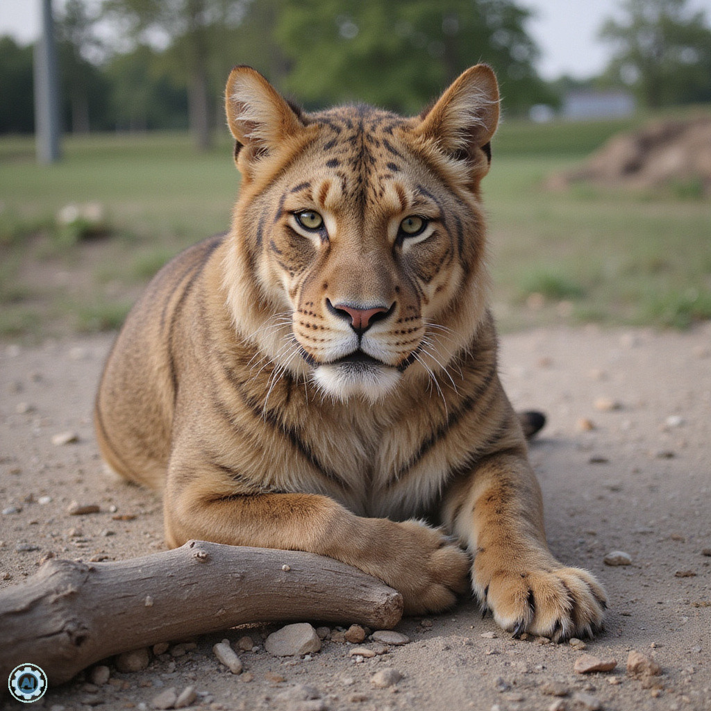 Biały tygrys w ZOO Liberec odpoczywający na trawie w słoneczny dzień