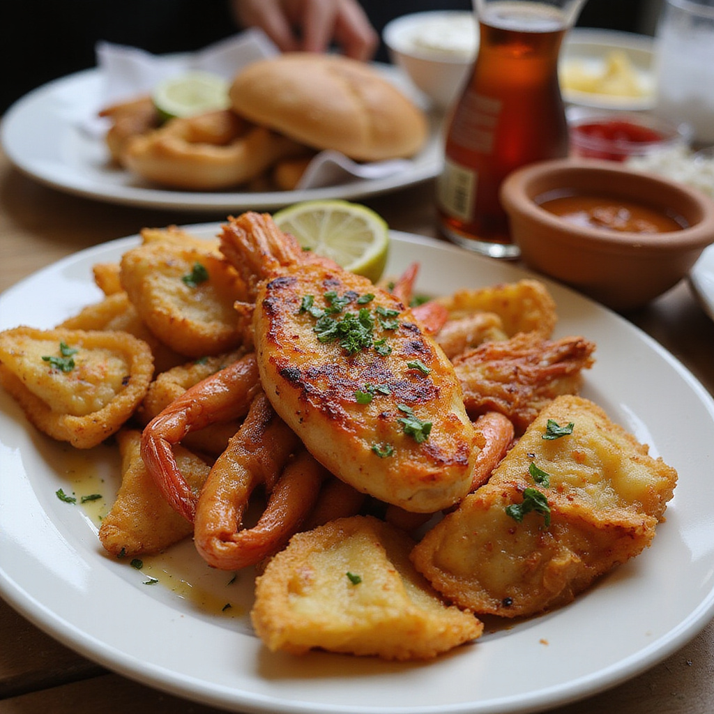 Tętniąca życiem alejka w porcie Bostonu z seafood stoiskami i turystami