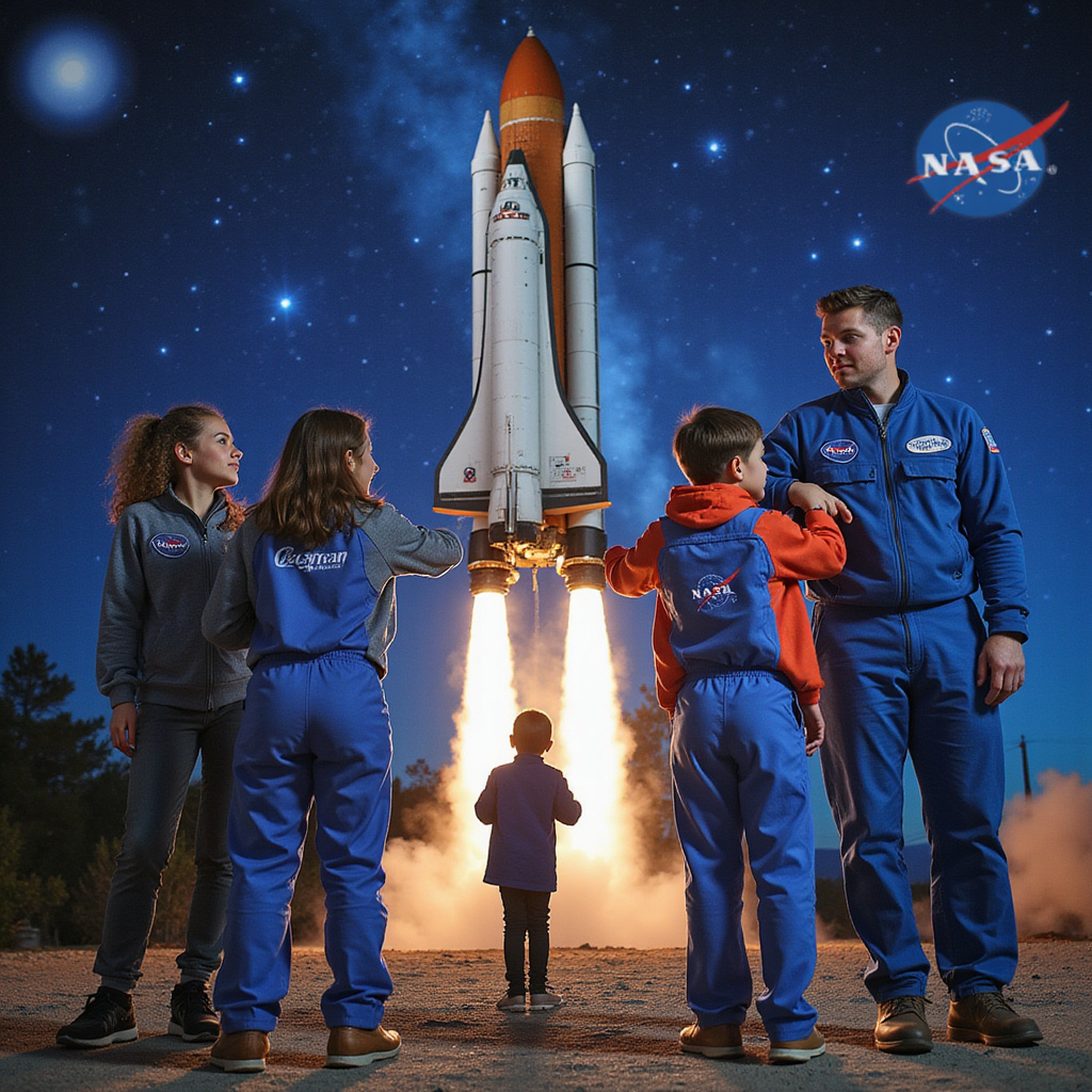 Dzieci korzystające z symulatora lotu w kosmos w Kennedy Space Center