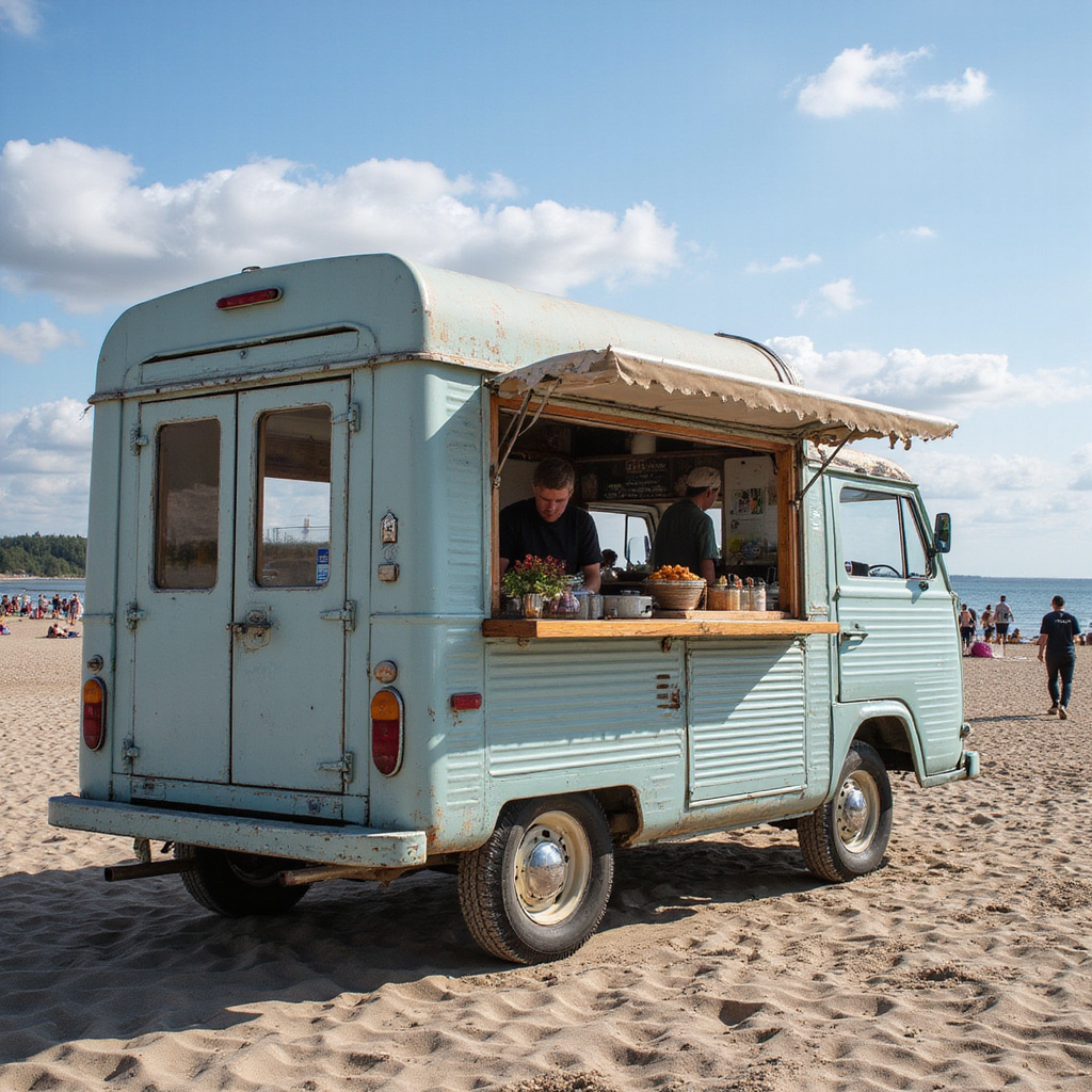 Food trucki przy plaży gdzie zjeść na Comino z widokiem na turkusową wodę i skaliste ścieżki