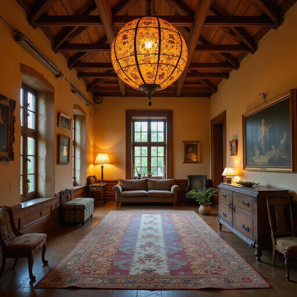 Kolonialna architektura i unoszące się lampiony w wieczornym Hoi An