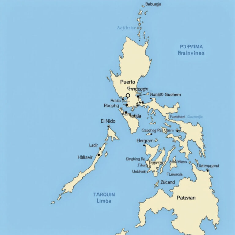 Mapa lotnisk na Palawanie z oznaczeniem Puerto Princesa, El Nido i Coron - tanie podróże, archipelag
