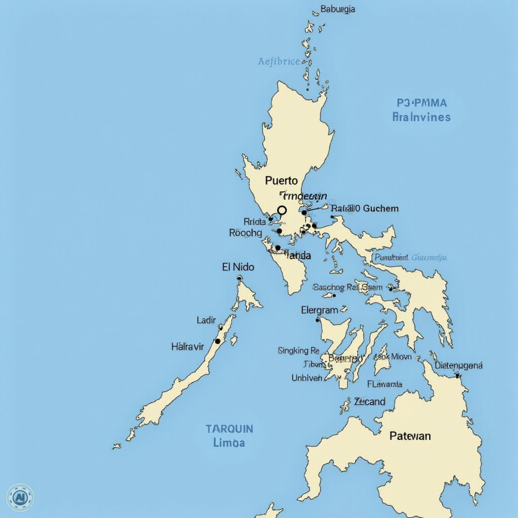 Mapa lotnisk na Palawanie z oznaczeniem Puerto Princesa, El Nido i Coron - tanie podróże, archipelag