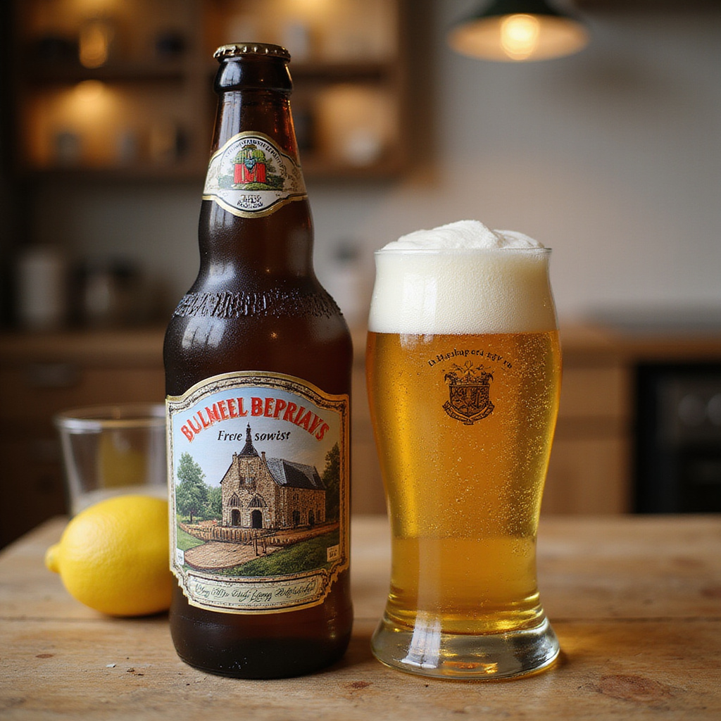 Pilzneński rynek z butelką Becherovki na tle zabytkowych kamienic