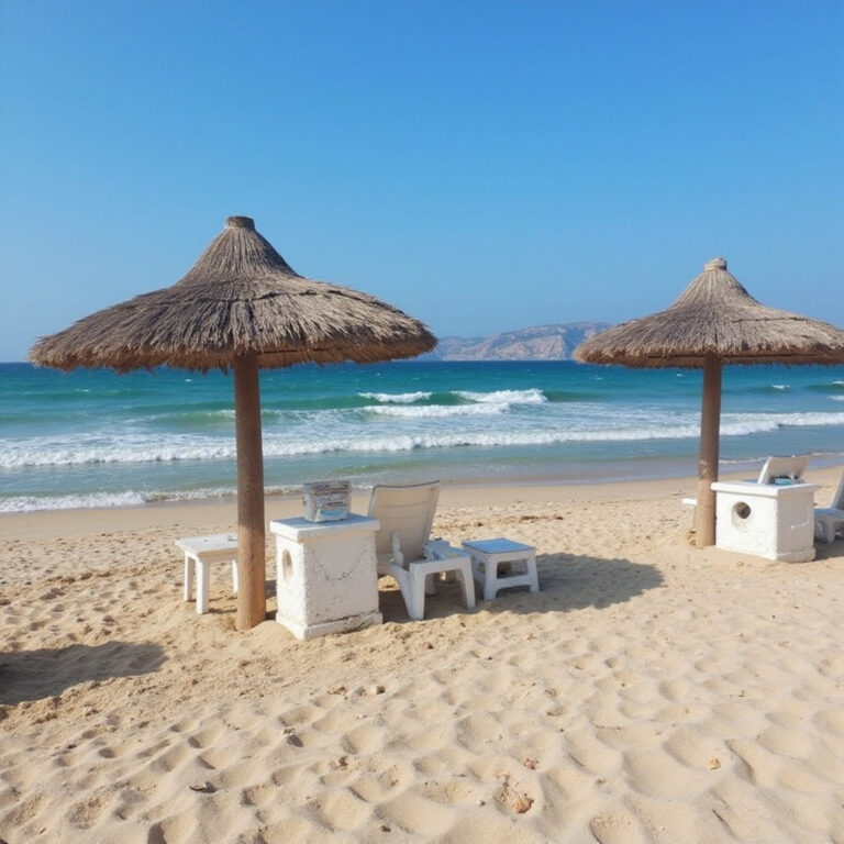 Plaża Finikoudes w Larnace na własną rękę z turkusowym morzem i palmami
