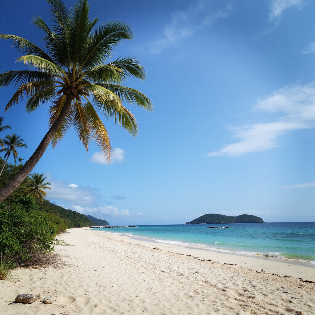 budżet podróży po Palawan - plaża z palmami i turystami