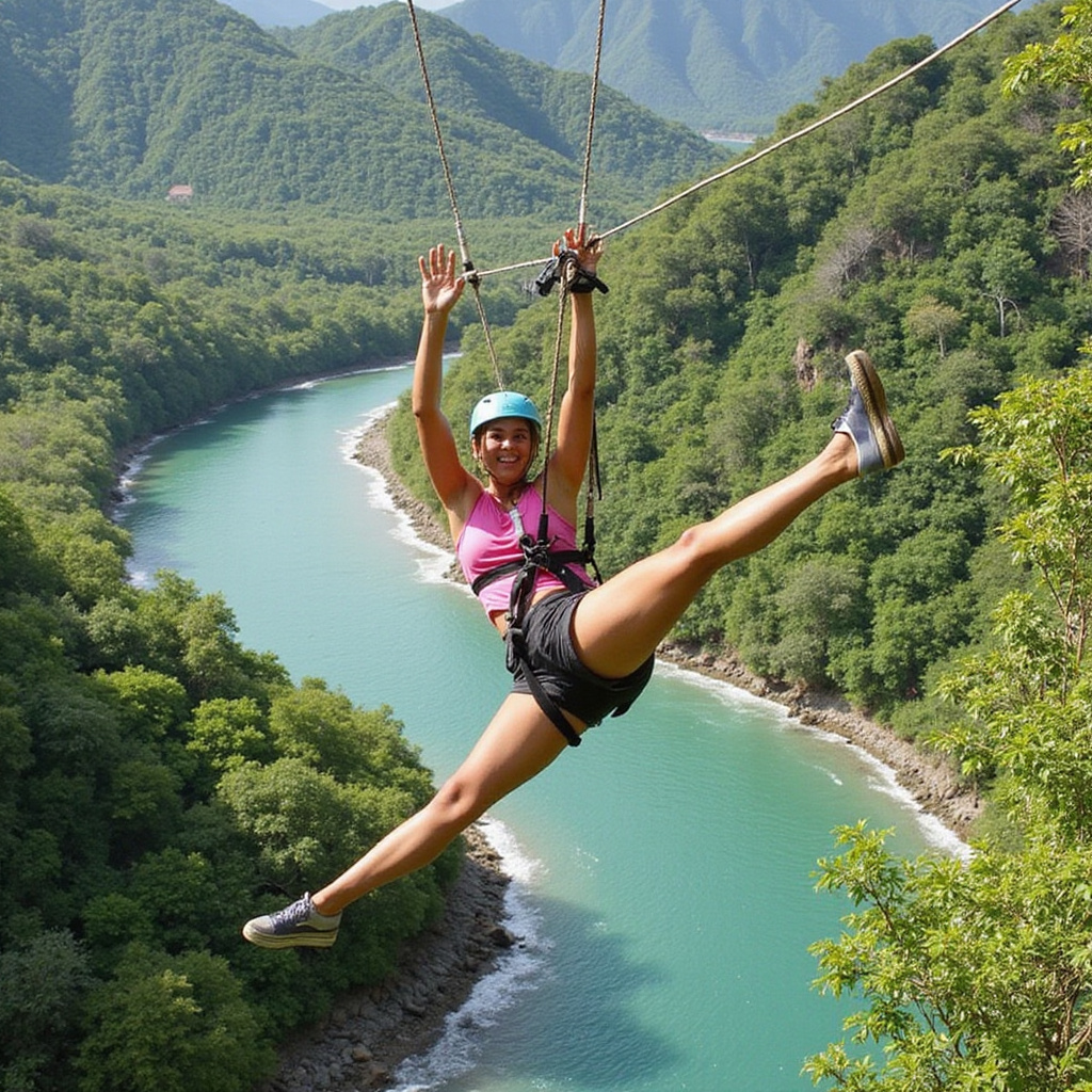 Uczestnik zipline w Puerto Vallarta - uśmiech i adrenalina