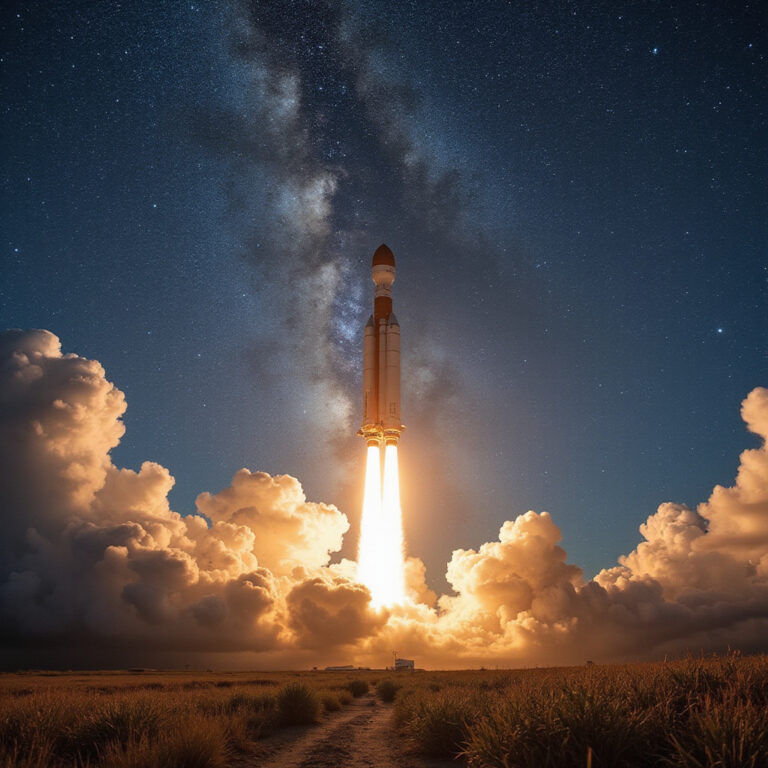 Rodzina przed rakietą Saturn V w Kennedy Space Center, kosmiczna przygoda dla dzieci