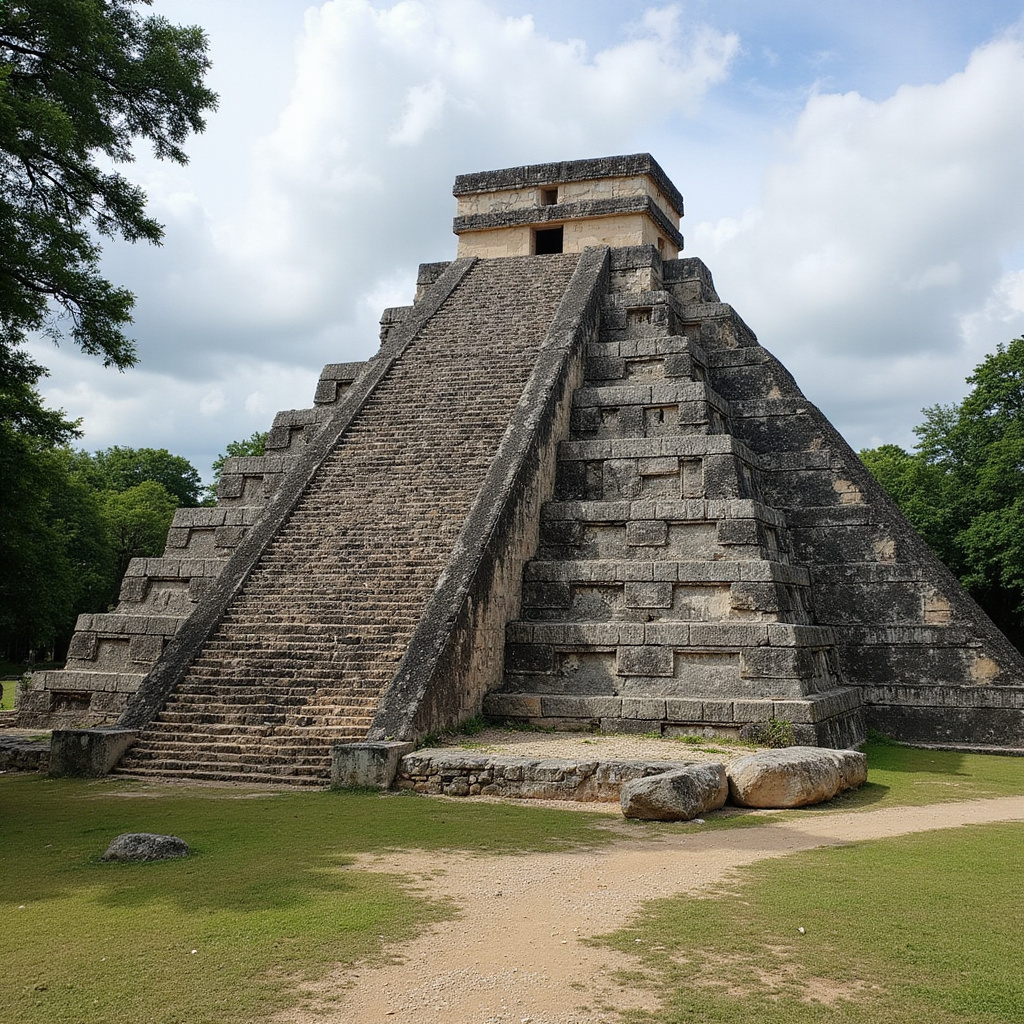 Krajobraz ruin na Jukatanie z atrakcjami Chichen Itza w oddali