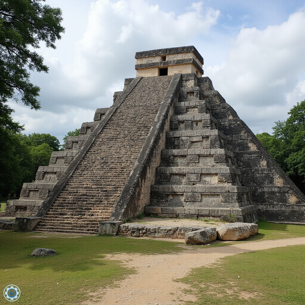 Krajobraz ruin na Jukatanie z atrakcjami Chichen Itza w oddali