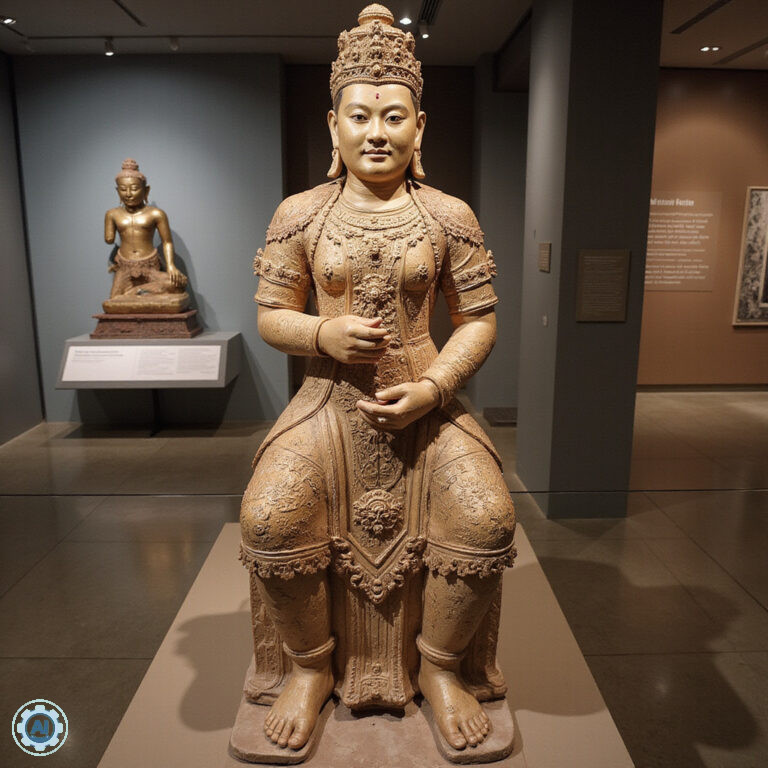 Rzeźba Trimurti z Mỹ Sơn w Muzeum Cham w Da Nang, starożytne królestwo Champa