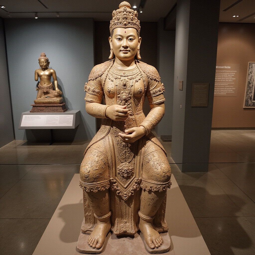 Rzeźba Trimurti z Mỹ Sơn w Muzeum Cham w Da Nang, starożytne królestwo Champa