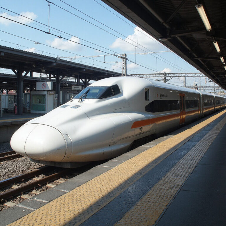 Shinkansen Osaka-Kioto na tle gór, szybki pociąg w Japonii