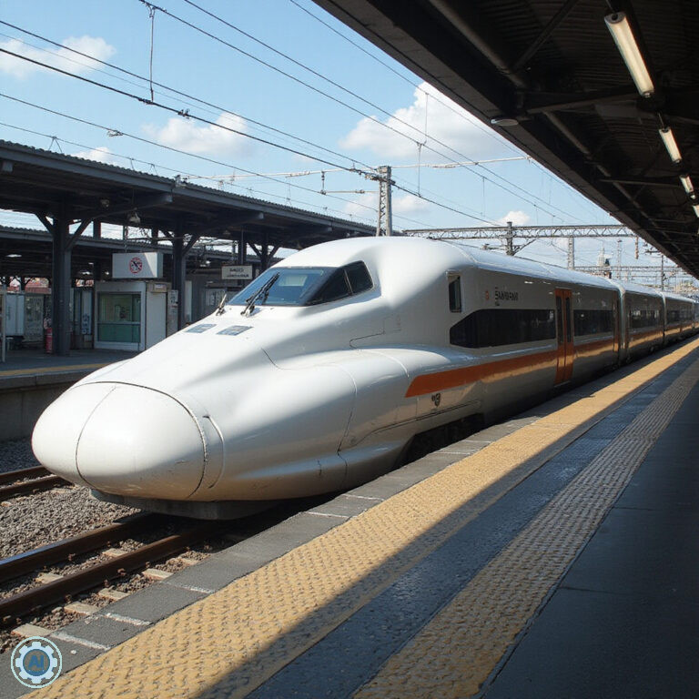 Shinkansen Osaka-Kioto na tle gór, szybki pociąg w Japonii