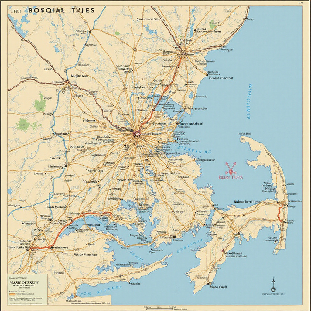 Mapa ulic w Bostonie wskazująca miejsca gdzie zjeść w Bostonie z lobster i chowder