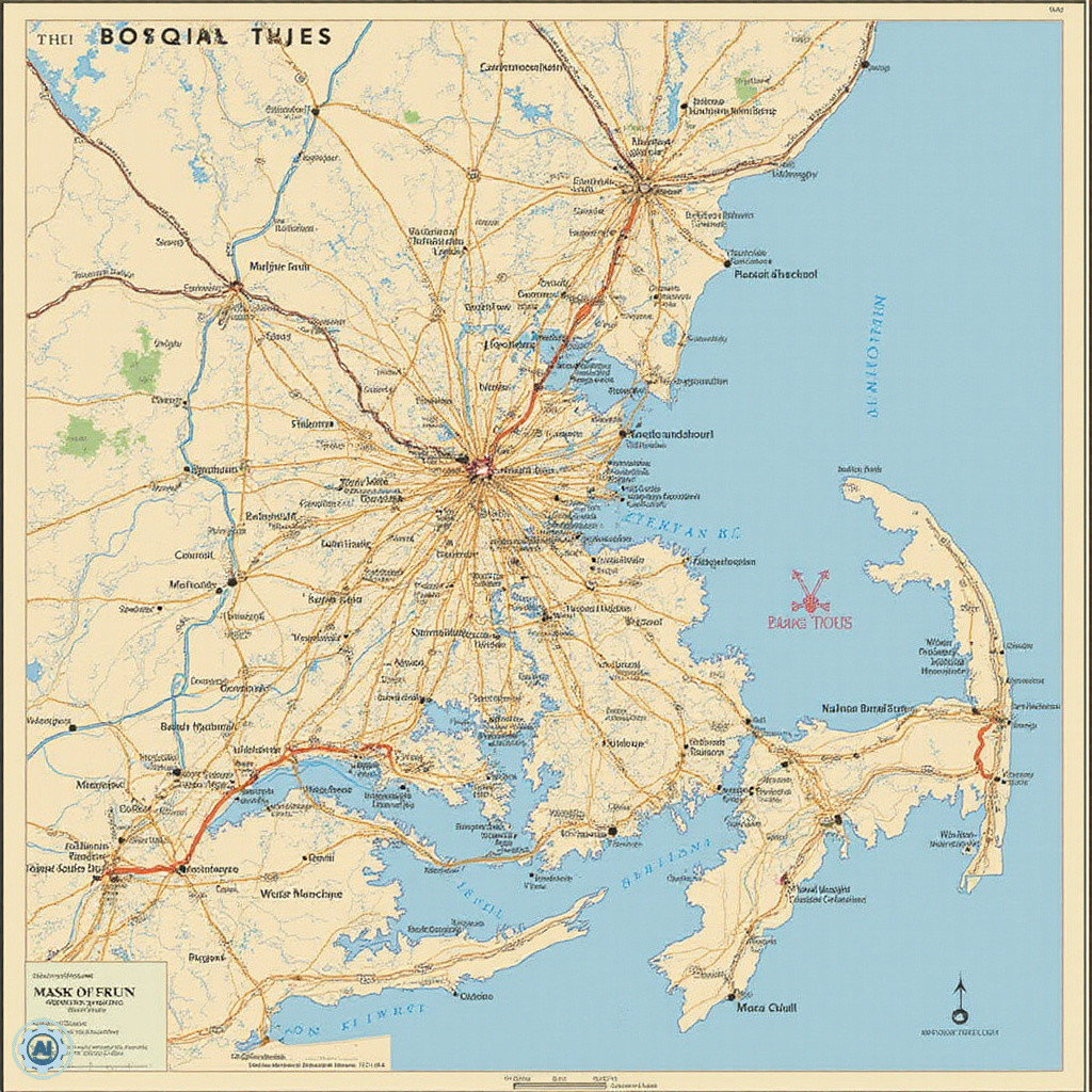 Mapa ulic w Bostonie wskazująca miejsca gdzie zjeść w Bostonie z lobster i chowder