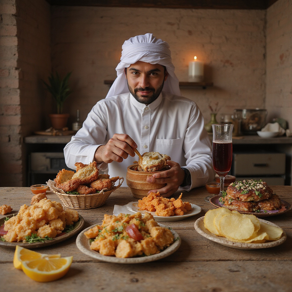 Tradycyjne jedzenie na iftar w Emiratach, w tym daktyle i kawa z kardamonem