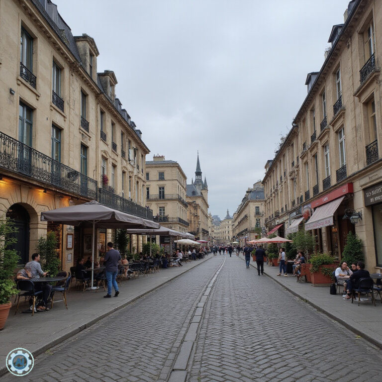 Ulica w Bordeaux w okolicach Place de la Bourse, stolica wina z widokiem na rzekę Garonnę