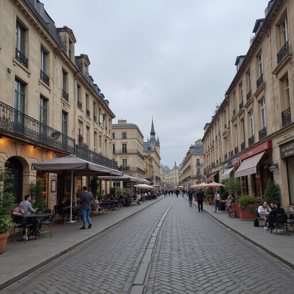 Ulica w Bordeaux w okolicach Place de la Bourse, stolica wina z widokiem na rzekę Garonnę