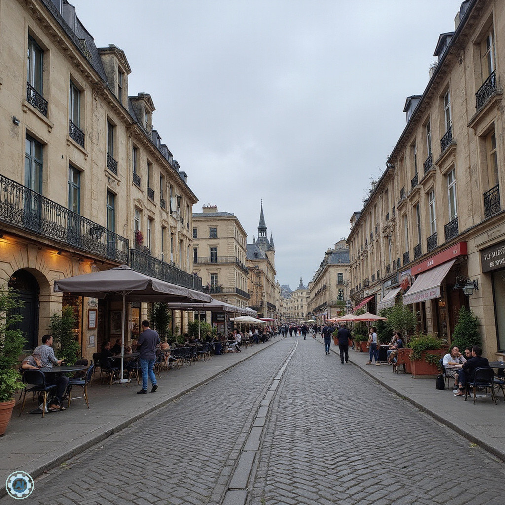Ulica w Bordeaux w okolicach Place de la Bourse, stolica wina z widokiem na rzekę Garonnę