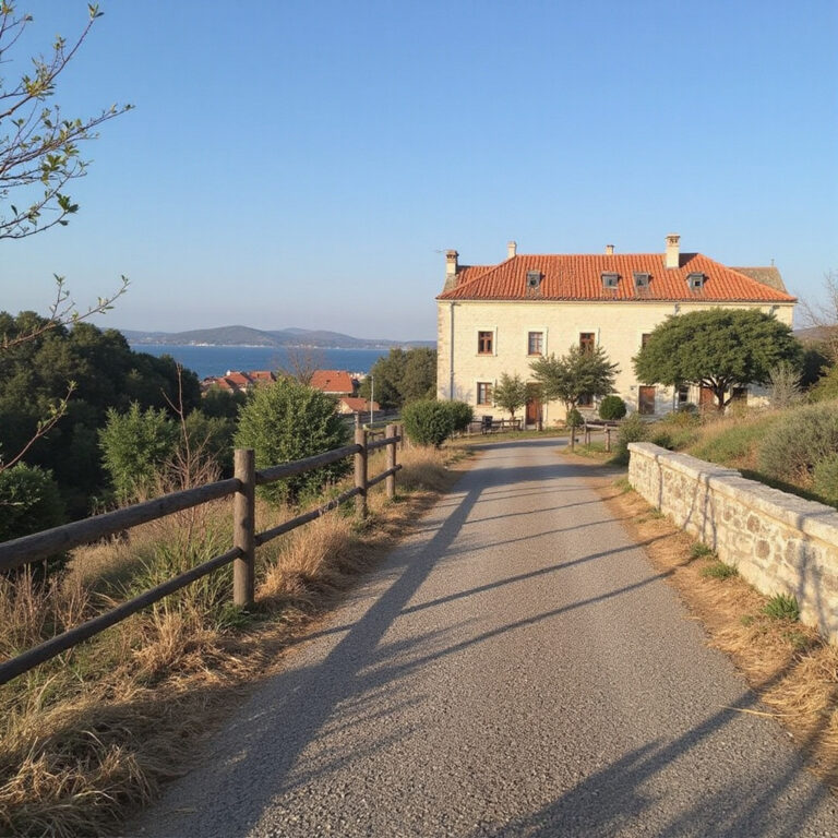 Urokliwa uliczka w Hvar Town z widocznymi kamienicami i roślinnością