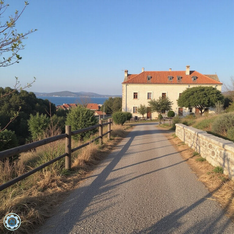 Urokliwa uliczka w Hvar Town z widocznymi kamienicami i roślinnością