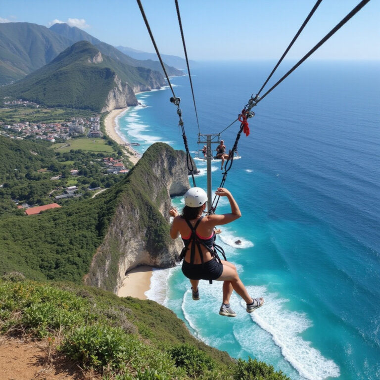 Zipline w Puerto Vallarta - widok na dżunglę i ocean z lotu ptaka