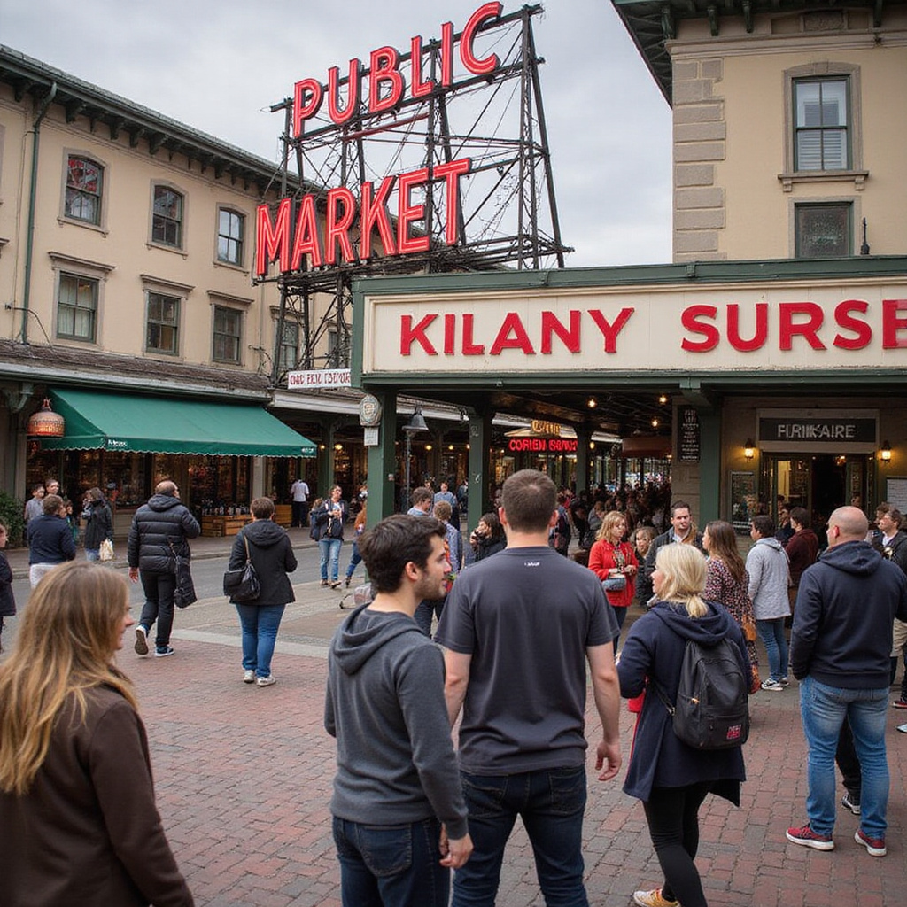 Sekretne przejście w Pike Place Market z historycznymi cegłami i charakterystycznym światłem