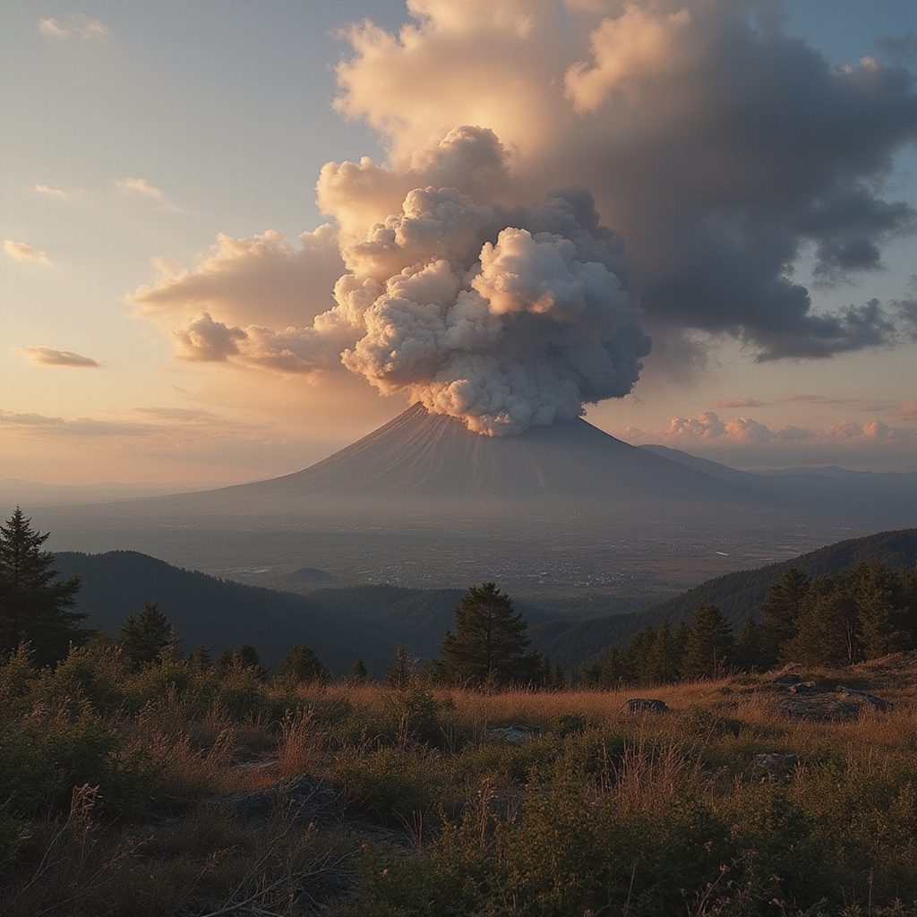 Widok na krater Wezuwiusza z chmurami dymu - aktywny wulkan gotowy do erupcji