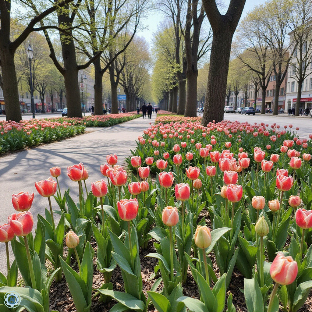 Tulipany w parku Emirgan w Stambule – wiosenne kwiaty i zielone trawniki