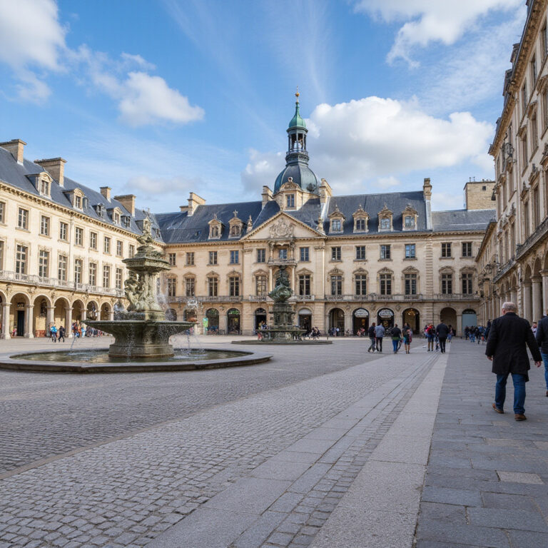 Place de la Bourse w Bordeaux z odbiciem w wodzie, architektura i turystyka