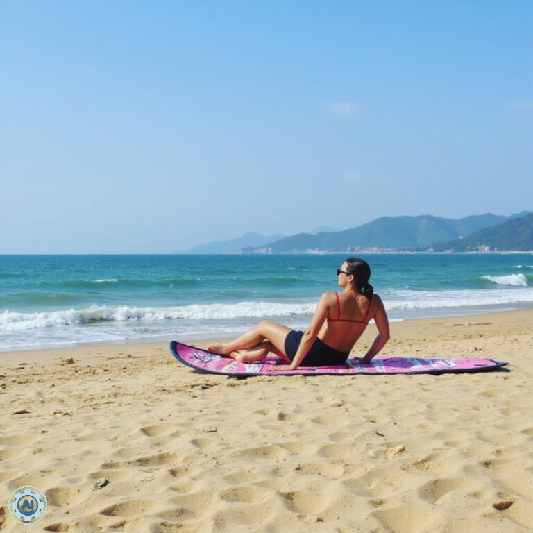 Rowerzysta na plaży My Khe w Da Nang – idealna trasa rowerowa wzdłuż wybrzeża