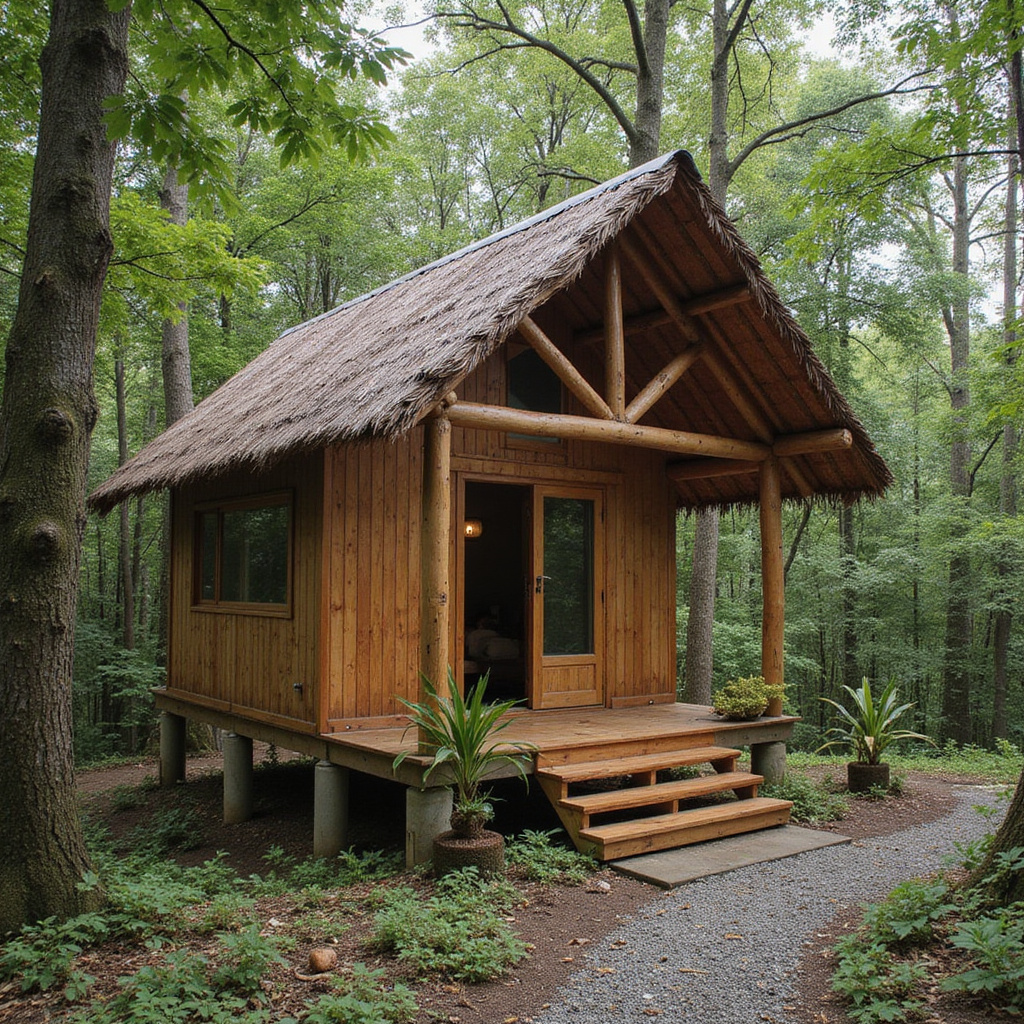 Taras widokowy z hamakami w eco-lodge na tle gór Mindanao