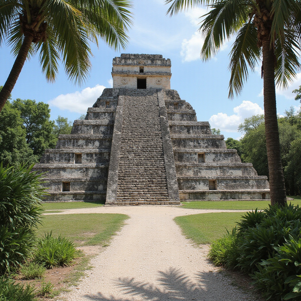 Ulica w Meksyku prowadząca do ruin Tulum z palmami