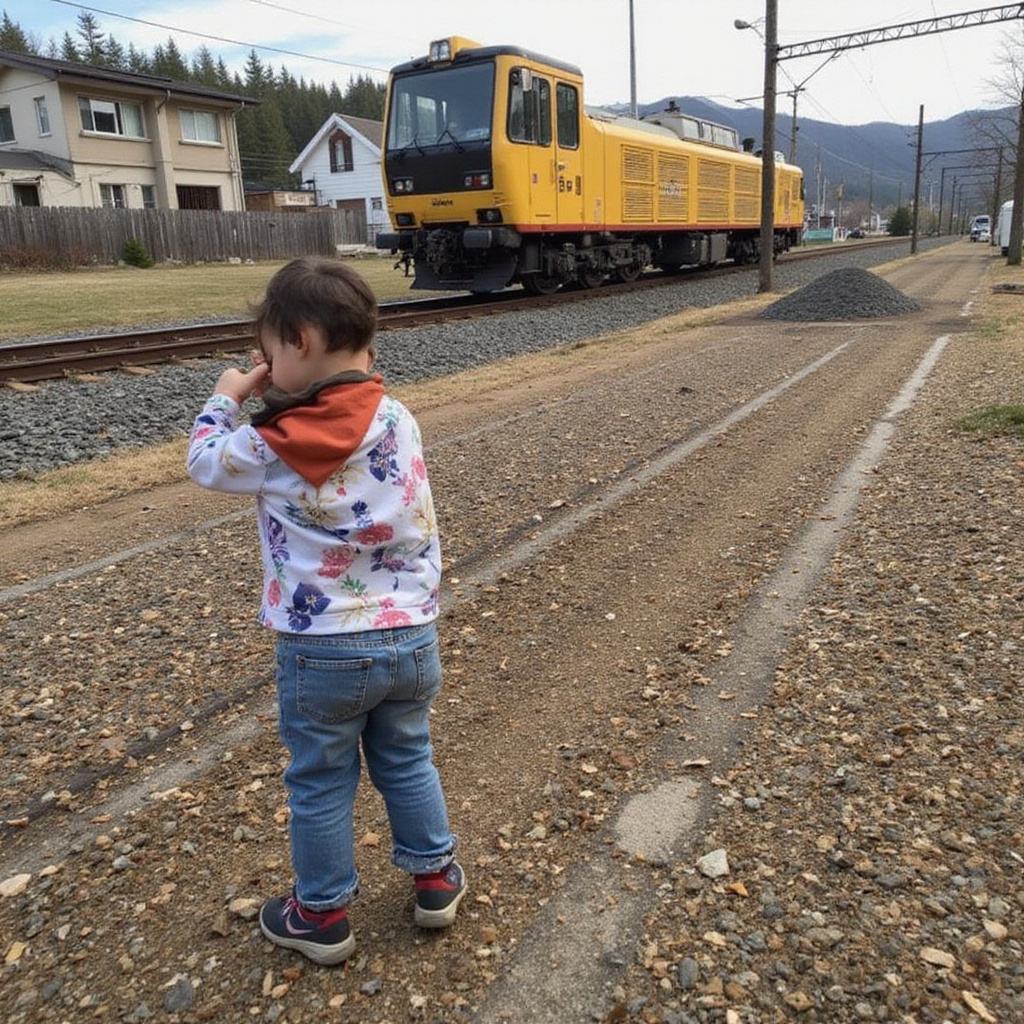 Widok na ulicę w Fukuoce z pociągiem JR Kyushu w tle