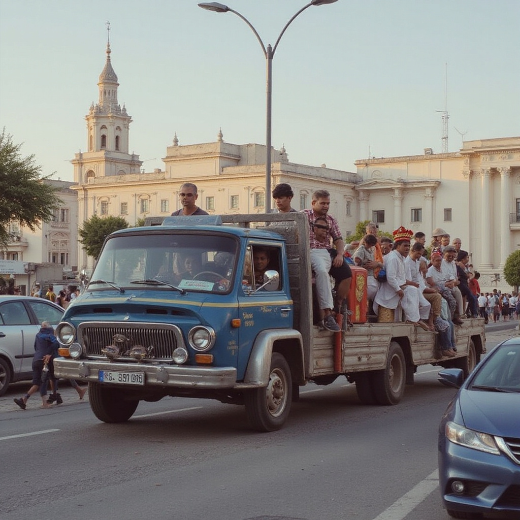 Ulica w Manili z jeepneyami i straganami ulicznymi