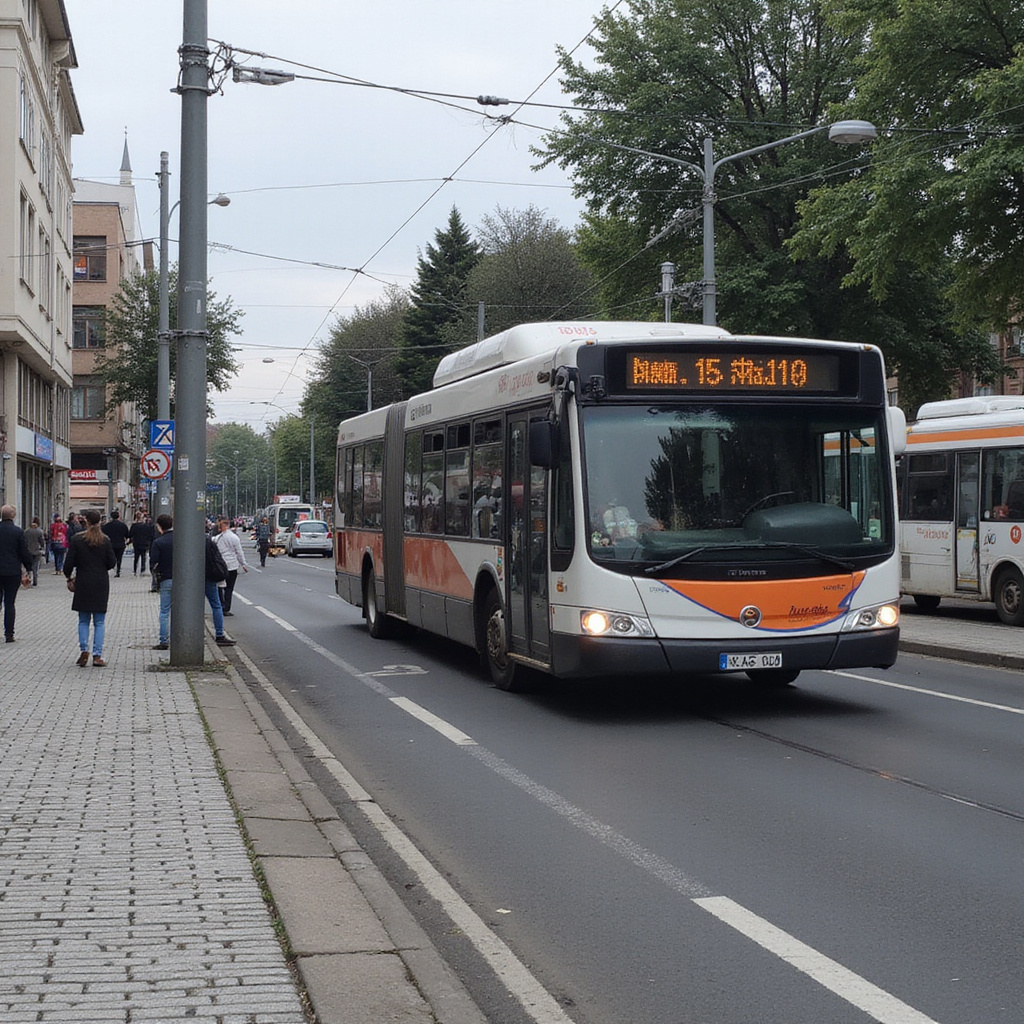 Ulica w Paryżu z widocznym autobusem i stacją metra, komunikacja miejska